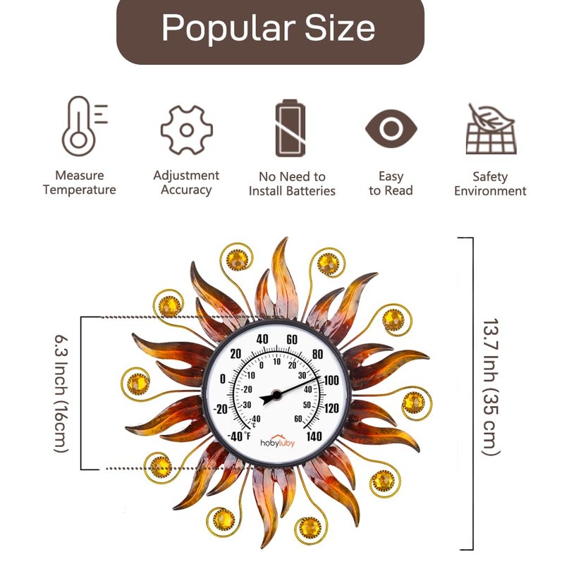 HOBYLUBY Indoor Outdoor Thermometer, Sun Wall Mounted Thermometer Decorative for Patio, Living Room, Garden Greenhouse, Wine Cellar, No Batteries Required - Image 2
